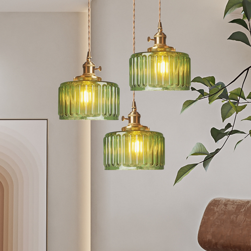 Green Glass Pendant Light Adjustable Hanging