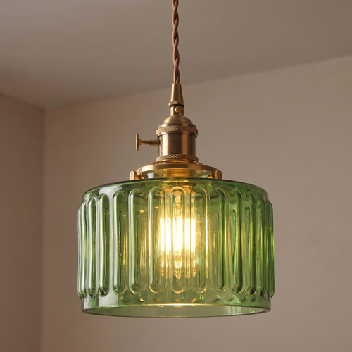 Green Glass Pendant Light - close-up